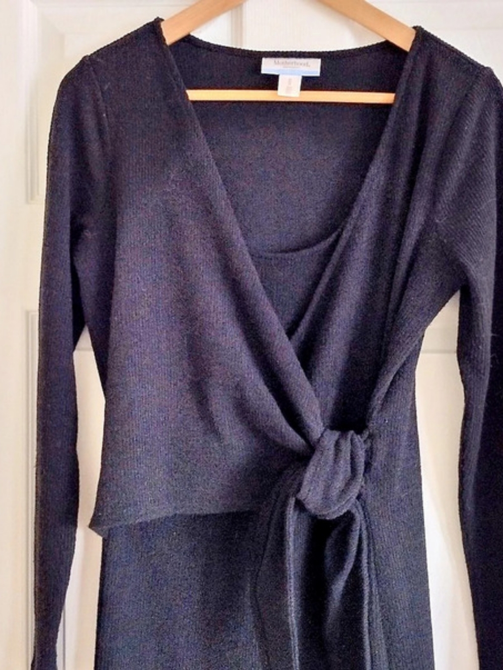 Motherhood Maternity Black Long Sleeve Wrap-Front Nursing Midi Dress Medium